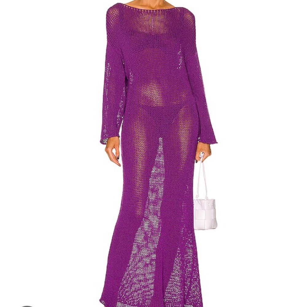 KHAITE Purple Opal Cotton blend crochet-knit maxi